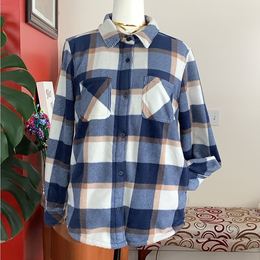Realtree Women’s Long Sleeve Sherpa Lined Shirt Plaid Fleece Jacket Trucker Sz.M